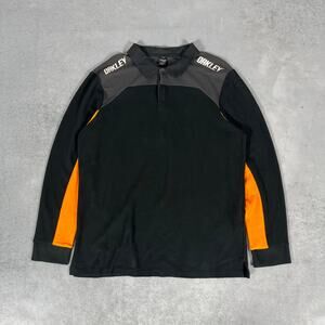 Oakley Custom Fit Long Sleeve Polo Shirt Black Orange Colorblock - Size: 2XL